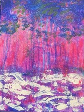 Original acrylic canvas painting 11 x14 snowy pine tree winter landscape stream  picture