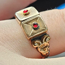 Antique Victorian Poison Snuff Ring - 14k Gold - Size 5.5 with Ruby picture