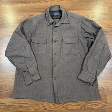 Vtg 60s Pendleton Board Shirt Mens Large Brown Virgin Wool Loop Collar Camp picture