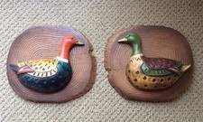 VTG Set of 2 Lefton Porcelain Duck Wall Plaques with Stickers #5224 Signed picture