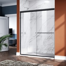 ELEGANT Shower Door Double Sliding 58.5-60 x 72 Semi-Frameless Matte Black picture