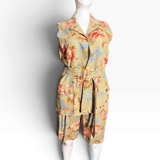 Vintage 90s Scott Taylor Floral Linen Blend Belted Top Shorts 2 Pc Set 8 10 picture