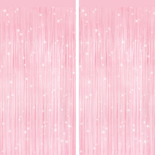 2 Pack Pastel Pink Metallic Tinsel Foil Fringe Curtains, Door Streamers Photo Bo picture