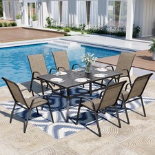 7 Piece Outdoor Dining Set with Stackable Patio Chairs Rectangular Table picture