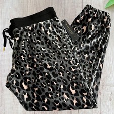 NWT Donna Karan Sift Sleepwear Grey Leopard Print Plush Jogger Pajama pants S picture