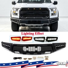Black Steel Raptor Style Front Bumper W/LED Lights For Ford F-150 F150 2015-2017 picture