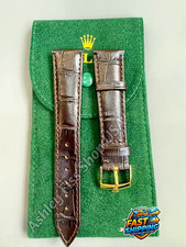 ROLEX Genuine Brown Crocodile Leather Watch Strap 20-16mm Gold Buckle NOS Rare picture
