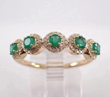 2.20 Ct Round Cut Natural Emerald & Diamond Wedding Ring 14K Yellow Gold picture