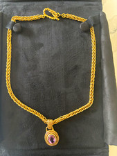 Vintage GV Italy Gold Vermeil 925 Silver Amethyst Pendant Necklace 18” 37.9g picture