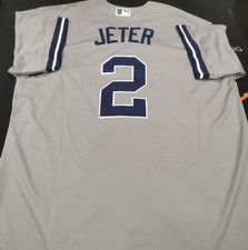 Derek Jeter #2 NYY Gray Cool Base Sewn Stitched Jersey. picture