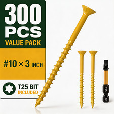300Pcs #10 x 3 Inch Yellow Wood Screws T25 Torx Anti Corrosion Fasteners picture