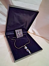 Vintage Zuni Navajo Sterling Silver Inlay Necklace Earrings Set CJ RB Signed picture