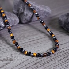 Triple Protection Tiger Eye Obsidian Hematite Beaded Women Men's Choker Necklace picture