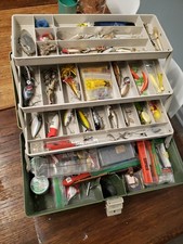 VINTAGE TACKLE BOX FULL OF VINTAGE FISHING LURES picture
