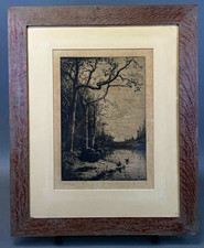 Very Rare Adolphe Appian The Burbanche Marsh Etching Hand Signed 1870  picture
