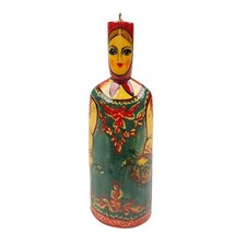 Vintage Russian Hand Painted Wooden Folk Art Woman Ornament Moscow 4.5 Inch picture