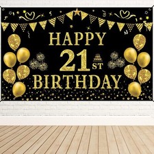 21st Birthday Decorations for her him, Men Women Black Gold 21st Birthday Bac... picture