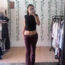 Y2K ultra lowrise Guess burgundy velvet flares size 27 picture