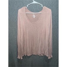 Maurices Women Dusty Rose Scoop Neck Long Sleeve Top Smocked Ruffle Cuff Size 1 picture