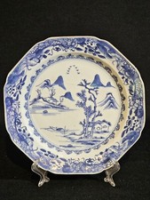 An 18thc Octagonal Shaped Chinese Export blue and White Plate, Hand Painted picture