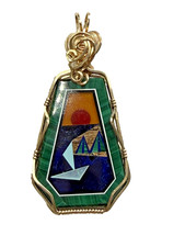 OOAK handcrafted stone intarsia pendant malachite, jade and opal picture