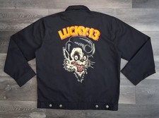 Lucky 13 Riff Raff Unlined Chino Work Jacket Full Zip Black Size Large picture