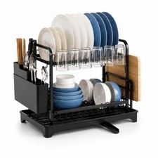 2 Tier Black Dish Drying Rack Kitchen Drainer with Drainboard Utensil Caddy picture