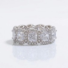 3.5Ct Cushion Cut Halo Moissanite Engagement Band 14k White Gold Plated For Her picture
