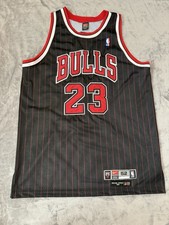 Chicago Bulls Vintage Nike Michael Jordan Authentic Jersey Black Pinstripe Sz 52 picture