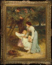 Handmade Old Master-Art Antique Oil Painting women girl apple on canvas 24