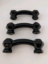 Lot 3 Vintage Black Hexagonal Glass Bridge Drawer Pull Handles. picture