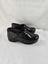 Dansko XP Women's Black Gray Silver Leopard Print Patent Leather Comfort Clogs picture