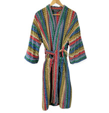 VTG Norm Thompson Robe Mens One Size Colorful Stripe Cotton Terry Southwestern picture
