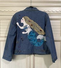 Chico’s Denim Mermaid Jacket Embelushed Embroidered Women’s Size 8 Medium Rare picture