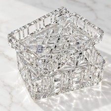 Vintage Cut Leaded Crystal Cigarette Box w Ashtray Lid, Julia Glassworks Poland picture