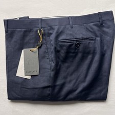 Canali Italy 100% Wool Flat Front Trousers Pants Mens Navy Blue 36 Unhemmed NWT picture