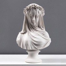 Veiled Lady Bust Sculpture (Veiled Maiden) - Solid Marble Cast (13.9in/35.5cm) picture