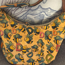 Dooney & Bourke Tan Bee Print Hobo Shoulder Bag, Zip Top, Heart Charm picture