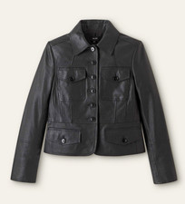 NWT M.E+EM Washed Leather Fitted Utility Jacket Black Button Pockets US 6 /UK 10 picture