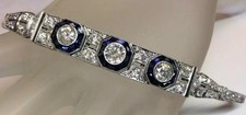 5Ct Art deco Style  Simulated  Sapphire & Diamond Tennis Bracelet 14k Gold Over picture