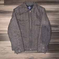 Vintage Gap Jacket Mens Large Gray Wool Herringbone Bomber Full Zip Lined Y2K picture