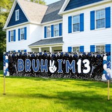Blue Black 13th Birthday Yard Sign Banner Bruh I'm 13 Party Decorations for Boys picture