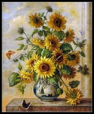 Sunflowers in Vase - Counted Cross Stitch Patterns - Color & BW Symbols picture