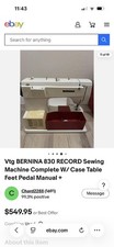 Vtg BERNINA 830 RECORD Sewing Machine Complete W/ Case Table Feet Pedal Manual + picture