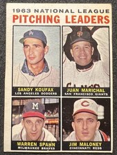1964 TOPPS 1963 NL PITCHING LEADERS KOUFAX/MARICHAL/SPAHN #3 OC SCRATCH WRINKLE picture