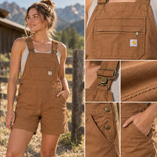 Carhartt Women's Shortalls Large Brown Rugged Flex Relaxed Fit Canvas Overalls picture