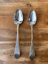 PAIR Antique 18th Centrury Ezekiel Burr Rhode Island Coin Silver Serving Spoons  picture