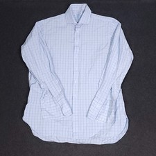 Hilditch & Key Dress Shirt Mens 16.5 Blue Check French Cuff Cotton Made England picture