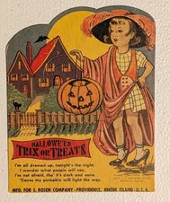 Vintage ROSEN HALLOWEEN Sucker Holder Girl JOL 50s Die Cut UNUSED FULL COLOR picture