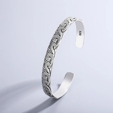 Minimalist 925 Sterling Silver Wave Bracelet Fluid Open Cuff Bangle For Women picture